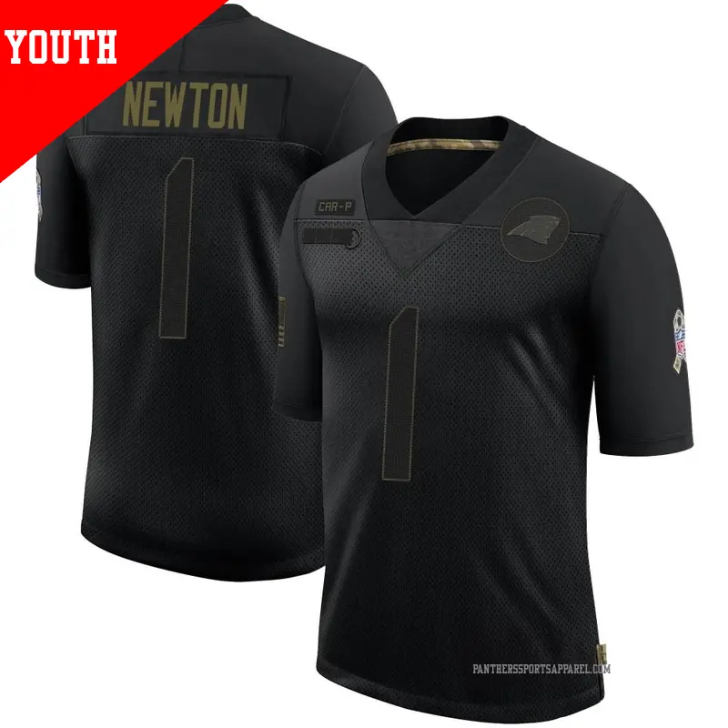 Youth 1 Cam Newton Carolina Panthers Limited Black 2020 Salute To Service Jersey